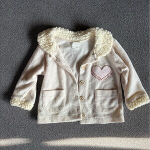 Source Unknown Cream Sherpa-Trim Heart Cardigan